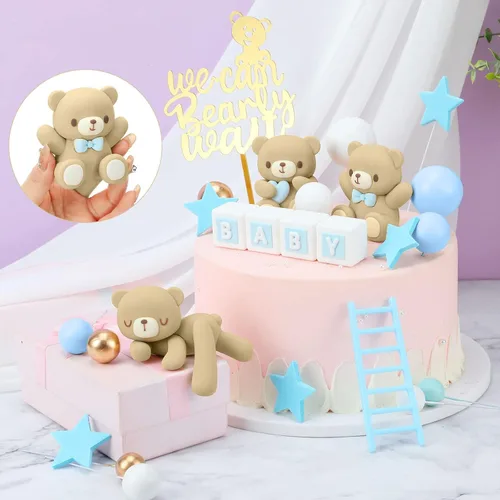 Vista 2 de Yinder Adornos para Tarta de Oso Adornos Mini para Tarta de Oso Adornos para Tarta de Bolas de Perla Blanca y Oro para Decoraciones de Cumpleaños