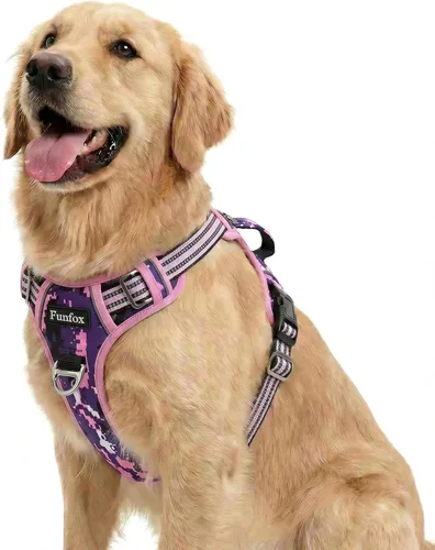 Vista 48 de Funfox Arnés para perro sin tirones, arnés de chaleco ajustable para mascotas, material súper suave con mango vertical, fácil control, paseo
