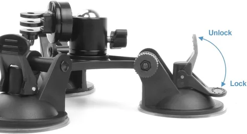 Vista 4 de Soporte de cámara para coche – Soporte de succión para cámara – Soporte de triple ventosa con cabeza roscada de 1/4 cabeza de bola de trípode de 360
