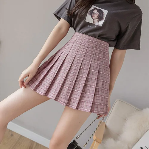 Vista 7 de shlutesoy Falda de cuadros para niñas, vestido de escuela de cintura alta, falda de cuadros delgada, suave, para mujer, falda plisada, para fiesta