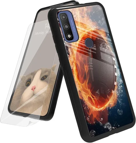 Vista 24 de Funda para Motorola Moto G Play 4G 2024 con protector de pantalla, parte trasera de vidrio templado + funda de silicona suave TPU absorción