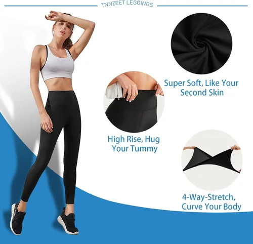 Vista 2 de Leggings de cintura alta para mujer, no se transparentan, con control de abdomen, pantalones de yoga para ciclismo, entrenamiento, yoga