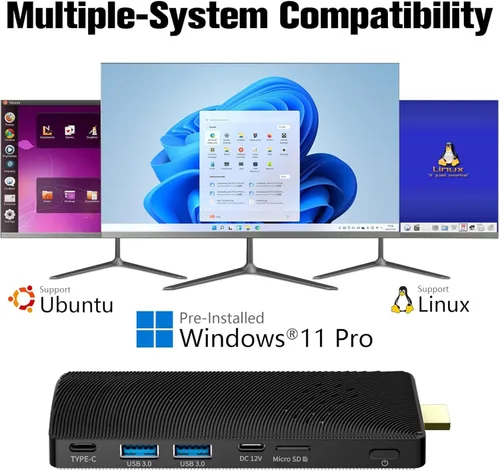 Vista 9 de Mini PC Stick Sin Ventilador, Celeron J4105, 8 GB de RAM 128 GB de Almacenamiento, Micro Computadora Stick Soporta 4K 60HZ HDMI, USB PD3.0, Gigabit
