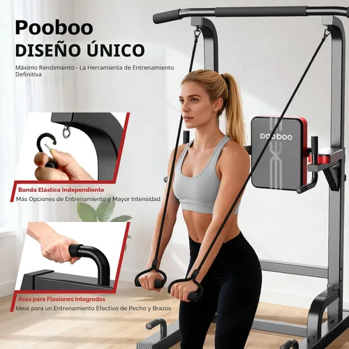 Vista 9 de Pooboo Power Tower Dip Station Pull Up Bar for Fitness Home Gym Workout,450 Pounds Multi-Function Adjustable Height Fitness Strength Training