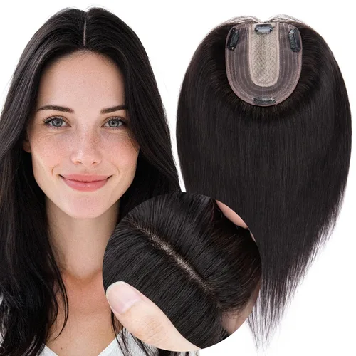 Vista 8 de MY-LADY Extensiones de cabello humano para mujeres, cabello real humano delgado, base de seda de 10 * 12 cm, con encaje, 130% de densidad, con clip