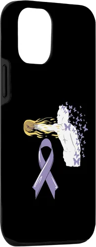 Vista 3 de Funda para iPhone 14 con cinta de concientización sobre el cáncer, color lavanda, sobreviviente de lucha contra el cáncer