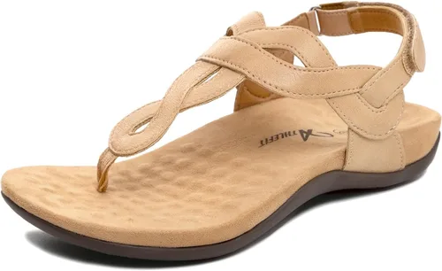 Vista 8 de Athlefit - Sandalias ortopédicas con soporte de arco para mujer, cómodas, con correa en T, sandalias casuales planas con soporte ortopédico