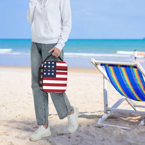 Vista 7 de Lonchera con diseño de bandera estadounidense, bolsas de almuerzo aisladas para mujeres/hombres/niñas/niños, con asa desmontable, bolsa de comida