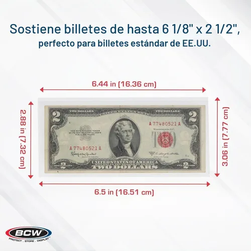 Vista 3 de BCW - Soportes semirrígidos para billetes regulares, PVC transparente, 50