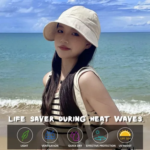 Vista 6 de Sombreros de sol para mujer, sombrero de sol de playa de verano para mujer, visera ancha Fedora gorra UPF50+