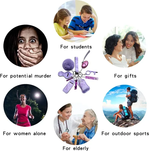 Vista 5 de Juego de llaveros para mujeres y niñas, 11 unidades, bonitos llaveros para mujeres, incluyendo pompones, extractor de tarjetas de crédito