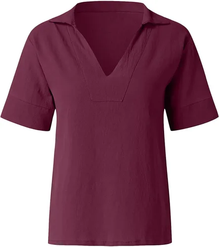 Vista 4 de SMIDOW Blusas casuales de verano para mujer, blusas sólidas, cuello redondo, manga corta, 34, algodón y lino, camisas