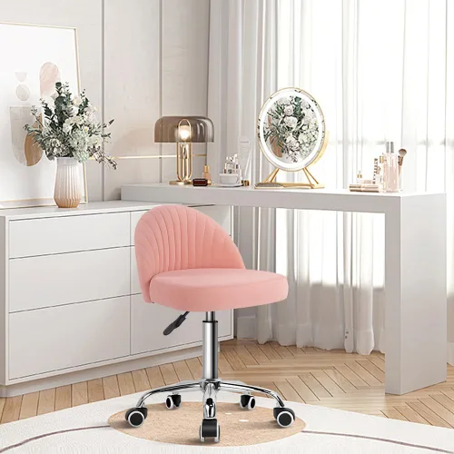 Vista 2 de KKTONER Taburete giratorio de oficina, sillas de terciopelo para tocador, taburetes ajustables en altura con respaldo para dormitorio, hogar