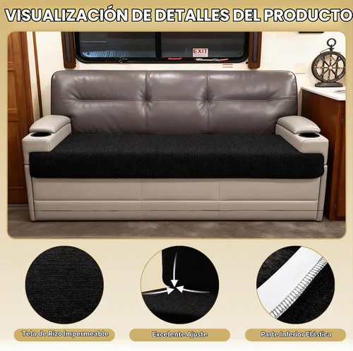 Vista 5 de Fundas de cojín impermeables para comedor de caravana, tela elástica, repuesto para asiento de cámper, funda lavable para sofá de caravana, diseñada