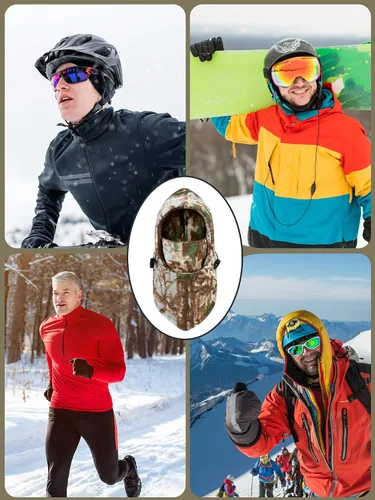 Vista 7 de 3 piezas de pasamontañas camuflaje para caza, máscara facial Sherpa con capucha, cubierta facial resistente al viento para clima frío, deportes
