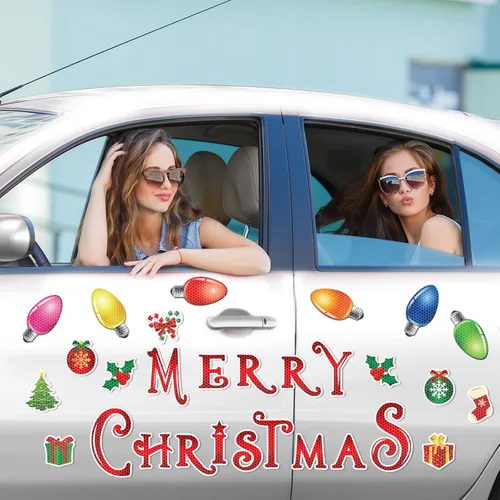 Vista 8 de Blulu Imanes decorativos de Navidad reflectantes para automóvil, calcomanías magnéticas de Navidad, calcomanías magnéticas de Navidad, calcomanías