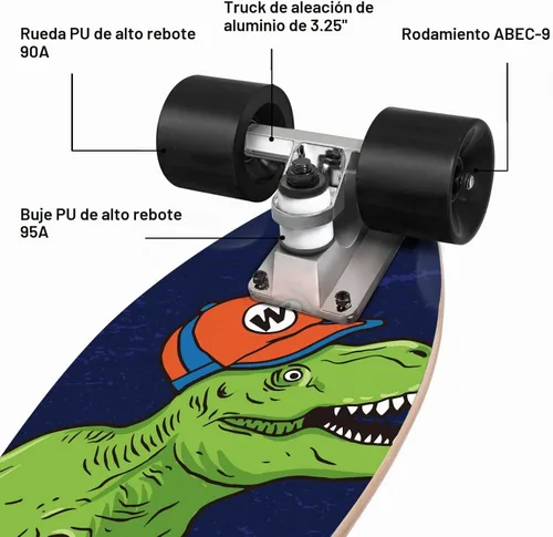 Vista 3 de KO-ON Skateboard Patinetas Completas Skateboards de 22 Pulgadas Mini Cruiser Skateboards para Principiantes, Niños, Chicos y Chicas Castor T-Rex