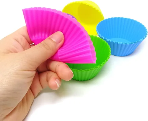 Vista 4 de Honbay - Juego de 12 tazas reutilizables de silicona para hornear, tazas antiadherentes para muffins, moldes para cupcakes para hacer magdalenas