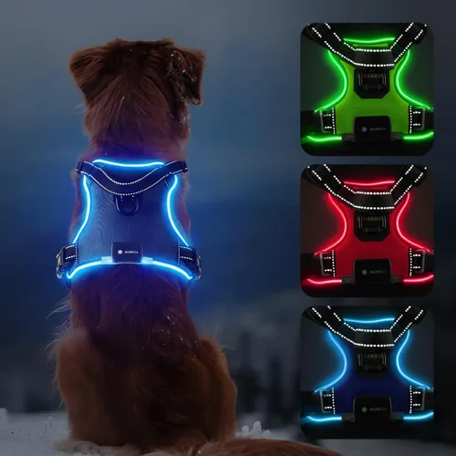 Vista 8 de MASBRILL Arnés para perro con luz LED, sin tirones, recargable y ajustable, para perros pequeños, medianos y grandes