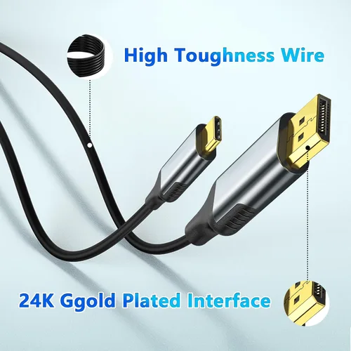 Vista 4 de Cable USB-C a DisplayPort de 6 pies, 4K a 144 Hz y 2K a 240 Hz, cable tipo C a DP de transferencia de datos de 10 Gbps