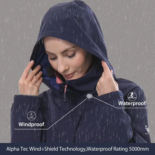 Vista 3 de Chaqueta impermeable Softshell para mujer, impermeable, ligera, rompevientos con capucha para exteriores