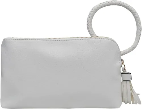 Vista 3 de NGIL Mini bolso de pulsera para mujer, mini bolso de cuero sintético con borla de flecos, cartera de pulsera para mujer