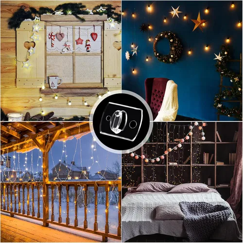 Vista 7 de Blulu 100 clips de luz de Navidad, mini clips de luz para decoración de cadena de luces, mini clips de pared adhesivos para colgar decoraciones