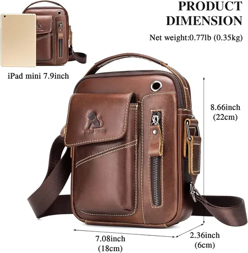 Vista 2 de BAIGIO Bolso bandolera de cuero pequeño para hombre bolso bandolera para viajes negocios trabajo