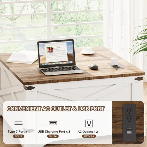 Vista 10 de BROTTAR - Mesa de centro con superficie elevable y almacenamiento, mesa cuadrada para sala de estar con puertos de carga, mesa de comedor