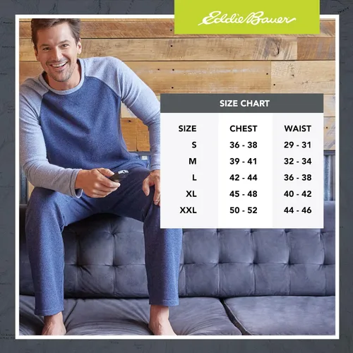 Vista 6 de Eddie Bauer Conjunto de pijama para hombre, cómodo conjunto de camisa raglán y pantalones