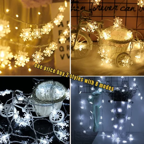 Vista 6 de WesGen - Luces de Navidad, tira de luces de copo de nieve con cambio de color, funciona con pilas, impermeable, 20 pies, 40 luces LED