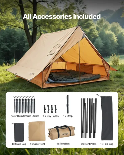 Vista 3 de VEVOR Tienda Caliente, Tiendas de Campaña Tipi Calientes con Toma para Estufa, Tiendas de Campaña Portátiles de Invierno con Faldón para Nieve