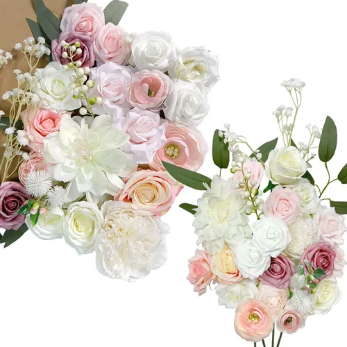 Vista 6 de Flores de seda, ramo de flores artificiales, caja combinada de flores artificiales con tallos para arreglos florales, ramos de boda, fiesta, hogar