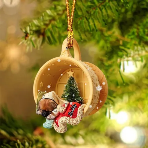 Vista 65 de Adornos de acrílico de encargo de la Navidad del nombre del perro, forma 2D personalizada para los amantes del perro Bulldog