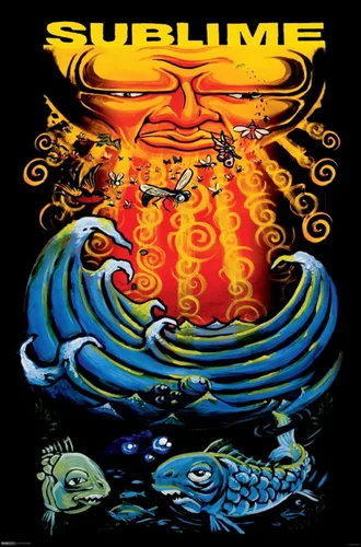 Vista 6 de AllPosters Póster de pared sublime, diseño de sol y pez sobre marco negro, 24 x 36 pulgadas