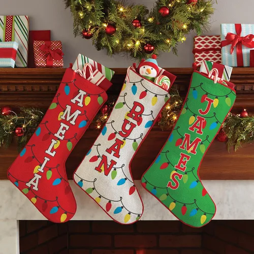 Vista 3 de Let's Make Memories Calcetín de Navidad Personalizado - Personalizado con Tu Nombre - Colores Tradicionales de Fiestas - Calcetines para la Familia