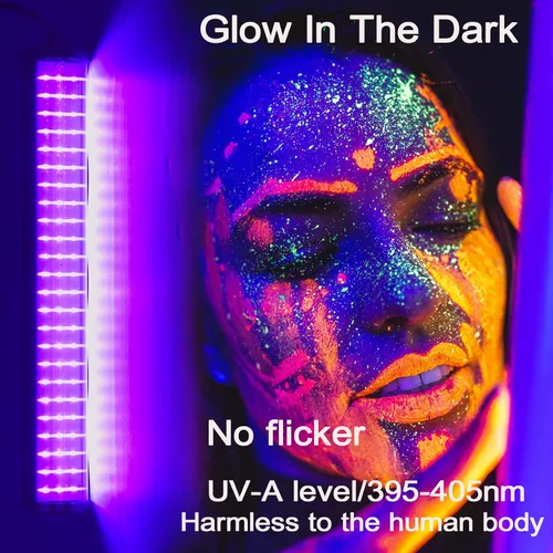 Vista 2 de Barra de luz LED negra mejorada de 25 W – 72 chips LED grandes UV 395-405 nm, luces negras para fiesta brillante, barra de luz negra para carteles