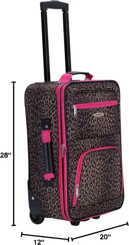 Vista 5 de Rockland Jungle Softside Juego de maletas verticales, Pink Leopard), F125-PINKLEOPARD