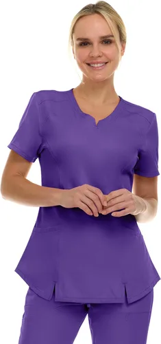 Vista 8 de MediChic Scrubs Top Quirúrgico para Mujer con Cuello en V con Muesca Elástico de Moda con Dos Bolsillos, Tela Flex de Fácil Cuidado Blanco