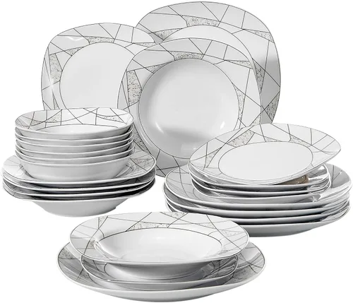 Vista 10 de VEWEET Annie - Vajilla de porcelana para 6 personas, 30 piezas, con platos y tazones, incluyendo cena, postre, sopa, tazas y platillos