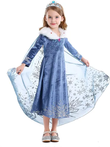 Vista 4 de Luzlen Winter Snow Princess Costume for Girls Halloween Birthday Cosplay Dress with Cape Accessories Blue