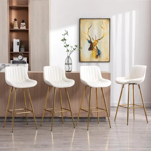 Vista 7 de CIMOO Juego de 2 taburetes giratorios de bar de terciopelo con patas doradas, sillas de bar de 30 pulgadas con respaldo, taburetes de bar beige