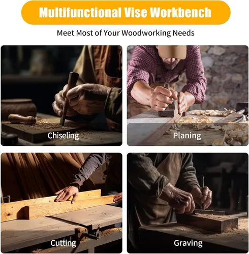 Vista 8 de Tornillo de banco para carpintería - Tornillo de madera dura para banco de trabajo con 4 perrillos de banco y 2 clips, kit de tornillos de banco