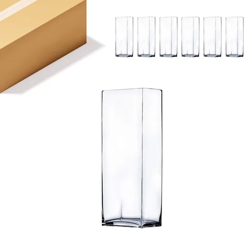 Vista 10 de WGV - Jarrón rectangular de bloque de 6 pulgadas, ancho de 4 pulgadas, altura de 6 pulgadas, recipiente de vidrio transparente para ramo de flores