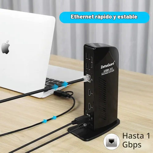 Vista 5 de Estación de acoplamiento universal USB 3.0 de doble pantalla 4K, pantalla de monitor de video dual con HDMI dual 4K x 2K a 60 Hz, Gigabit Ethernet