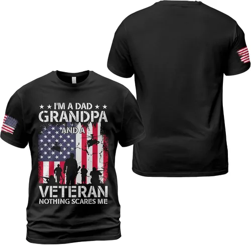 Vista 3 de I'm A Dad Grandpa and Veteran American 2D T-Shirts for Mens, Vintage Patriotic 2D T-Shirts for Papa Grandpa