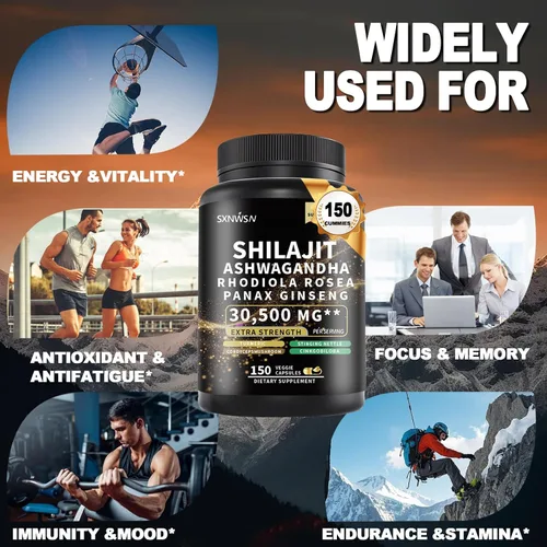Vista 7 de Complejo Shilajit con Ashwagandha Rhodiola Rosea Ginseng Cordyceps - Suplemento mineral para resistencia e inmunidad, apoya la vitalidad