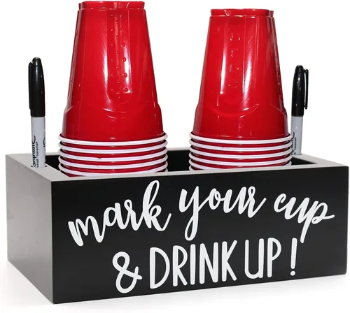 Vista 7 de Kitticcino Dispensador de tazas de madera para fiesta con organizador y portavasos para decoración moderna del hogar de granja, suministros