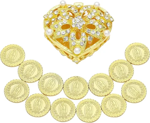 Vista 12 de TINGKU Monedas de boda Arras de oro mexicano Nuestra Señora Guadalupe Dorado