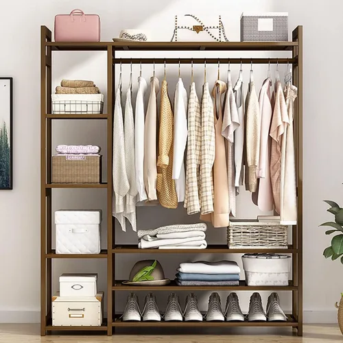 Vista 6 de Perchero de bambú para ropa con 3 estantes, organizador de armario, para el hogar y el dormitorio (39.4 x 11.8 x 59.1 in)